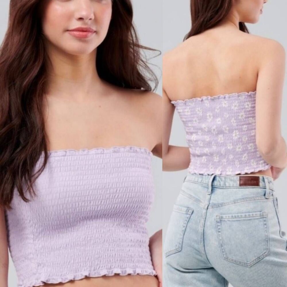 🔹️NWT Hollister Lavender & Floral Reversible Smocked Crop Tube Top Small